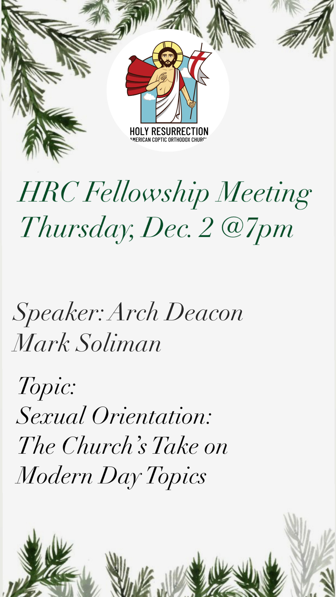 HRC Fellowship meeting flyer