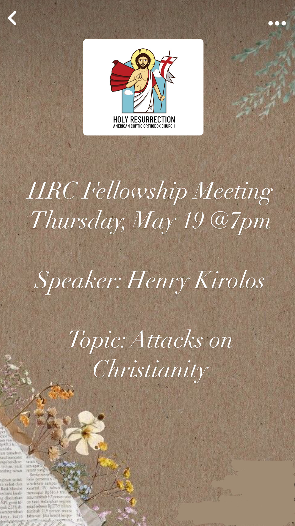 HRC Fellowship meeting flyer